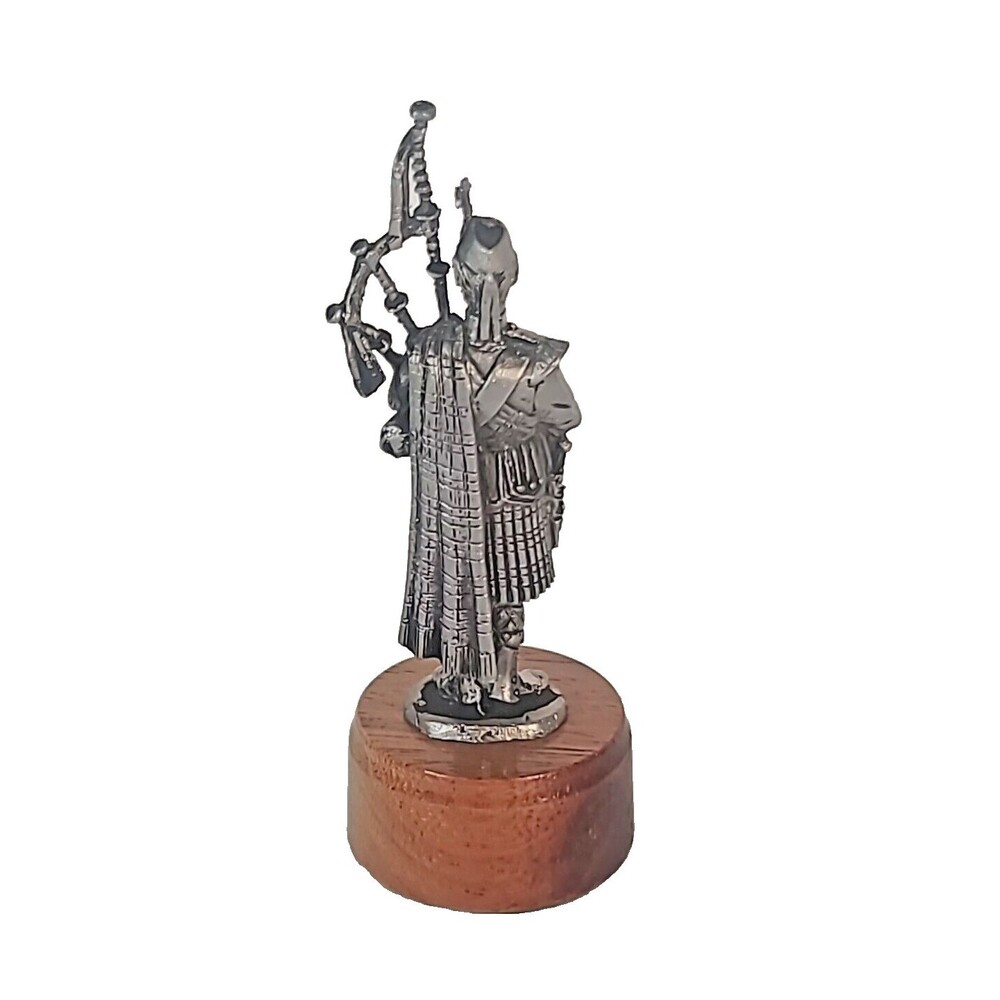 Argyll Sutherland Highlanders Pipe Pewter Figurine On Wood Base Vintage - Picture 4 of 8